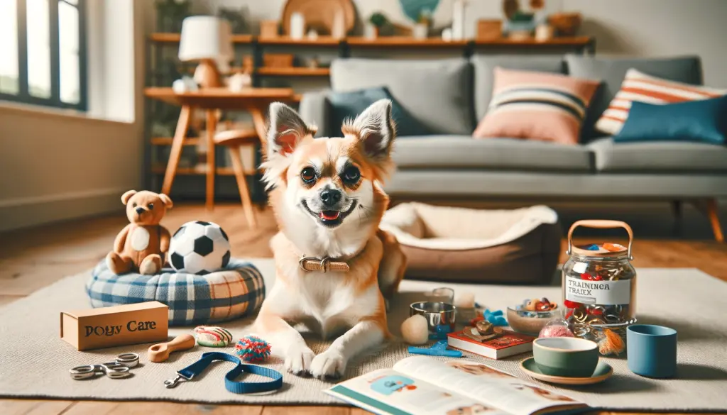A friendly Chihuahua Terrier mix in a setting with training accessories, offering a glimpse into the preparation and care tips for potential Chihuahua Terrier mix owners.